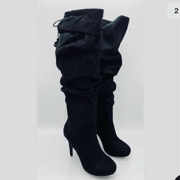 NWT Thalia Brisa Gorgeous Sz 7 W Knee High Black Suede Stilettos High Heel Boots - Picture 6 of 12